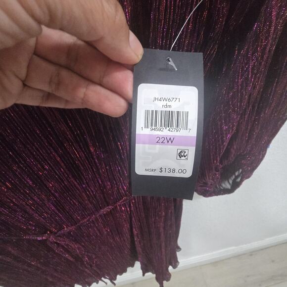 Jessica Howard 22W Metallic Pleated DressPlum Purple Sparkle Party Cocktal - Picture 6 of 11